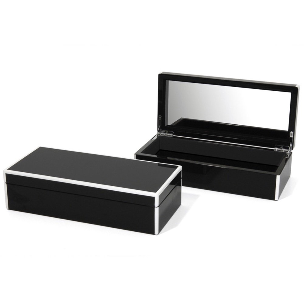 Swing Design Elle Lacquered Vanity Box, Black & White, 2.5" x10" x 4.5"